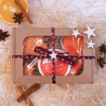 DÍSZDOBOZ NARANCS - KÉZKRÉM & FÜRDŐPRALINÉ & AJAKÍR & SZAPPANOK